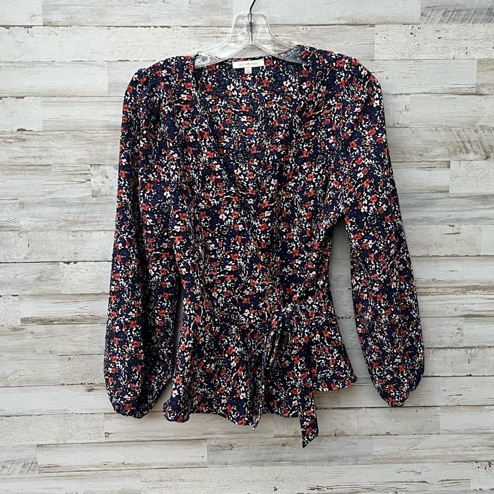 Skies Are Blue Floral Print Waist Wrap Tie Blouse